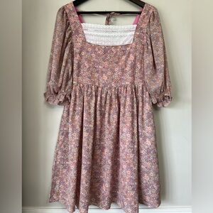 Floral Square Neck Puff Sleeve Dress Medium Mittoshop Romantic Lace Feminine